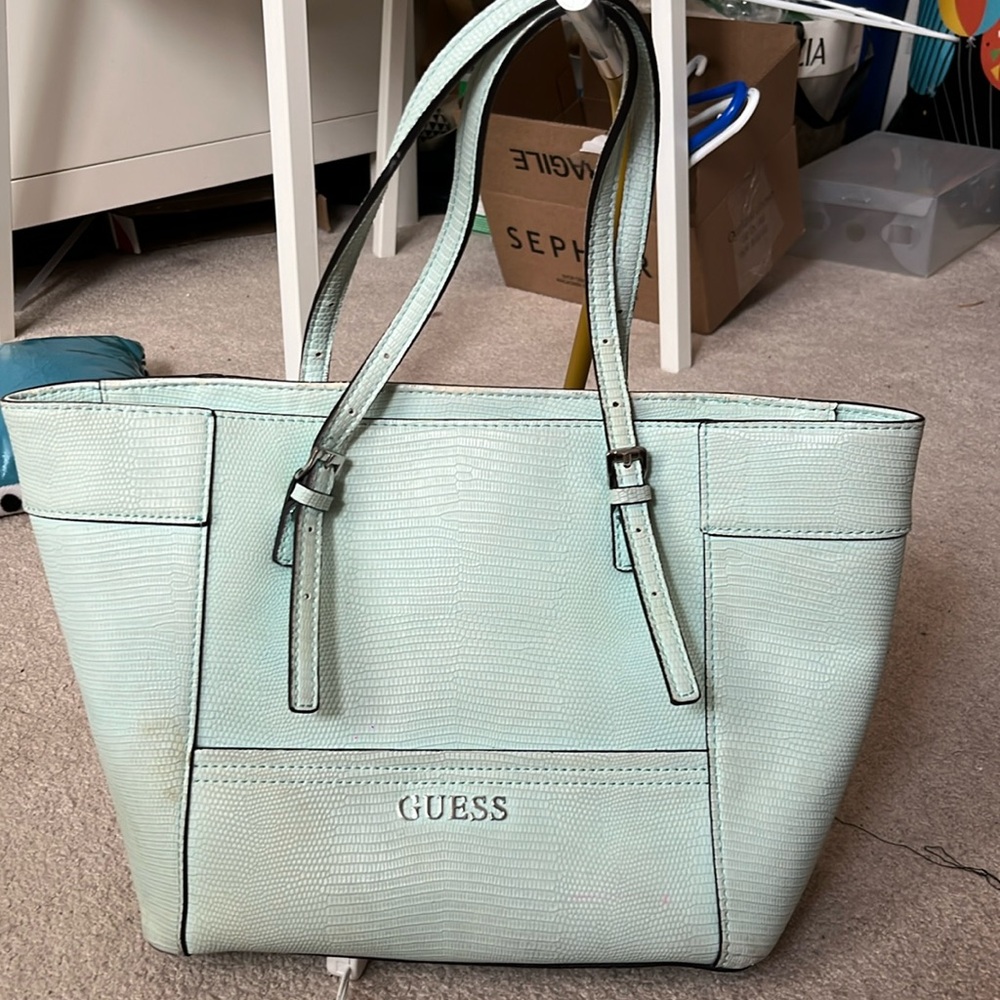 Guess Light Blue Tote Snake Skin